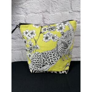 Lounging leopard fabric, handmade one of a kind toiletry bag